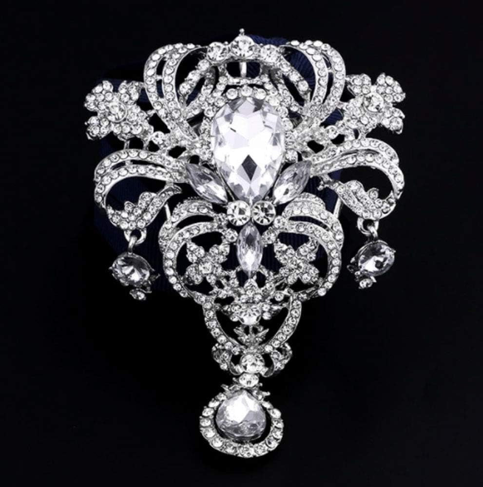Extra LARGE Antique Vintage Art Deco Victorian Style Silver Tone Imitation Diamond Clear Rhinestone Statement Bridal Wedding Brooch Pin