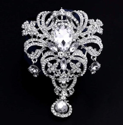 Extra LARGE Antique Vintage Art Deco Victorian Style Silver Tone Imitation Diamond Clear Rhinestone Statement Bridal Wedding Brooch Pin