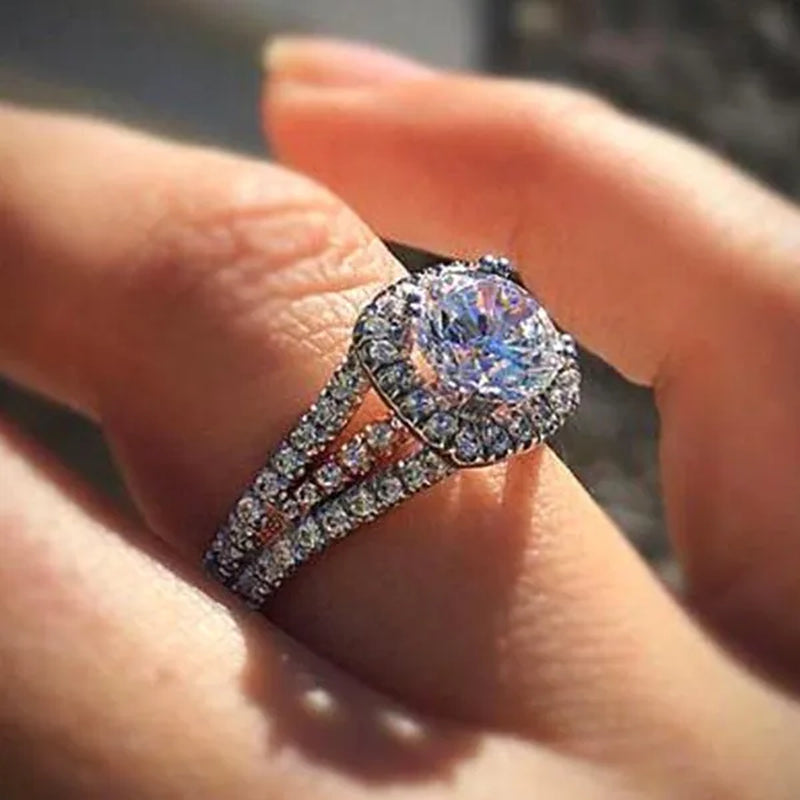 Exquisite 925 Sterling Silver Diamond Rings for Women Bridal Wedding Ring Jewelry Valentine'S Day Proposal Gift