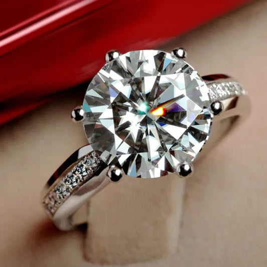 3ct 9mm Round Moissanite Diamond Solitaire Wedding Ring For Women 925 Sterling Silver Plated 925 Stamped
