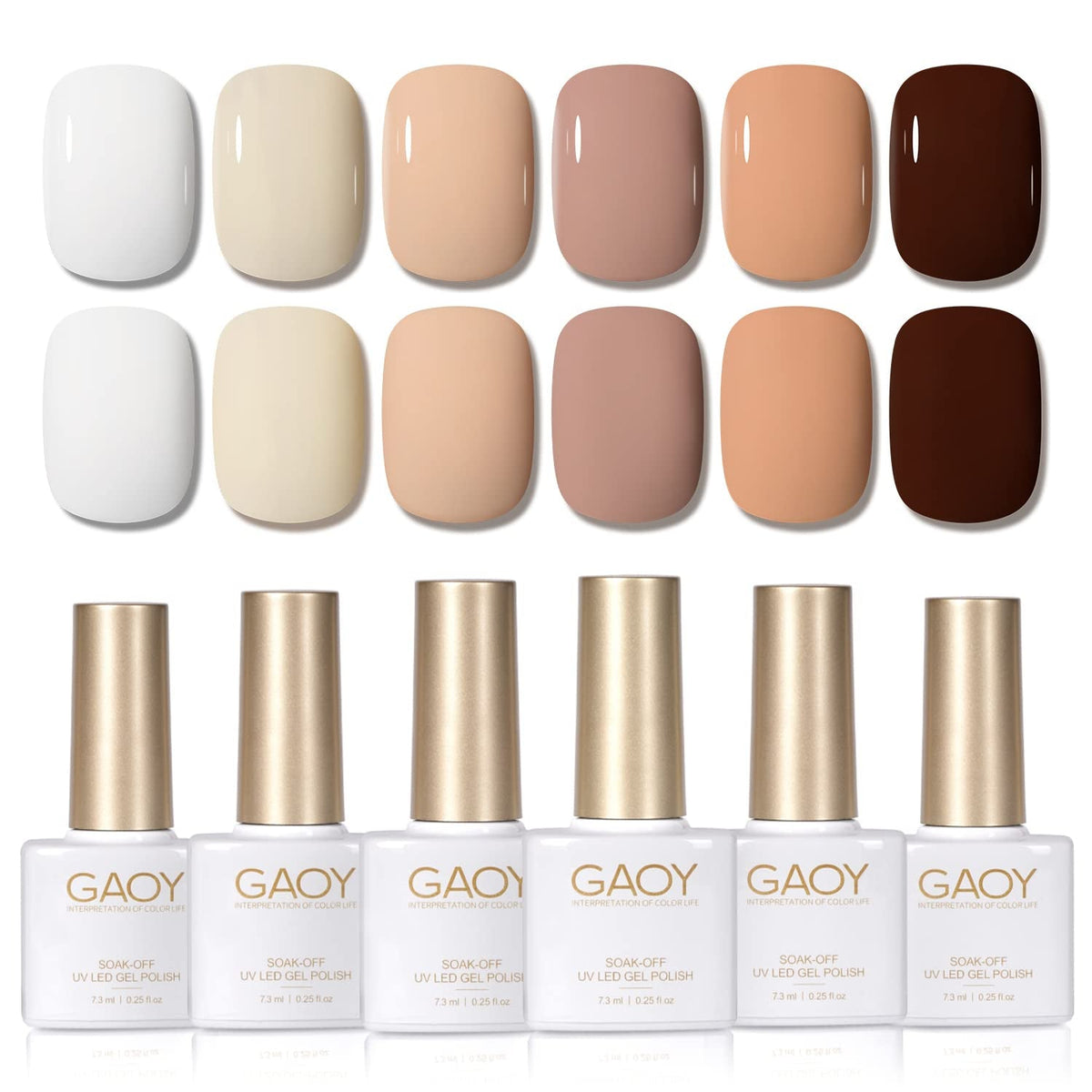 Nude Brown Fall Gel Nail Polish Set, 6 Colors White Beige Dark Tan Taupe Soak Off Gel Polish Kit for Salon and Nail Art DIY at Home