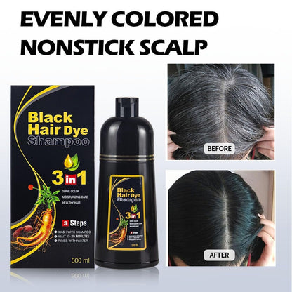 Black Hair Dye Shampoo 3 in 1 for Women/Men for Gray Coverage Instant Hair Color Shampoo Natural Herbal Semi Permanent Champu Para Cana