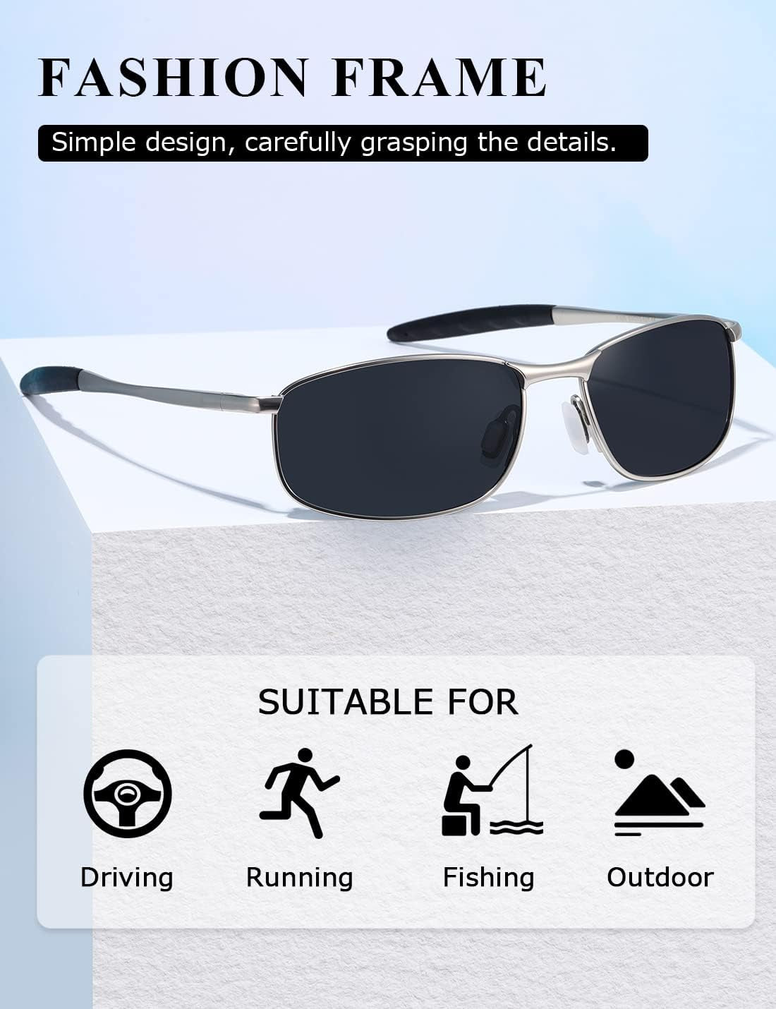 Polarized Sunglasses for Men Rectangle Metal Frame Retro Sun Glasses AE0395