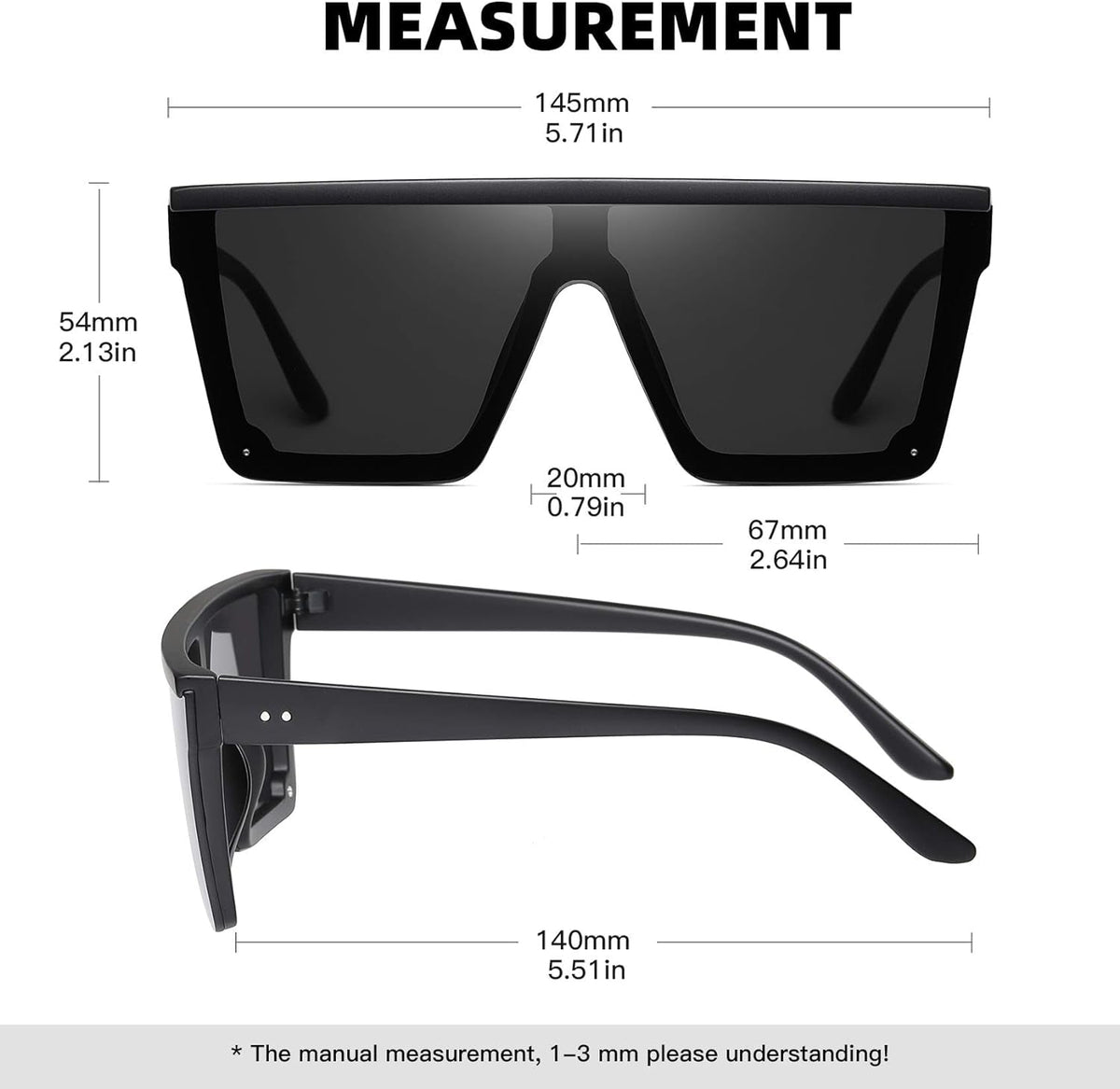 Oversized Square Sunglasses for Women Men Fashion Siamese Lens Style Flat Top Shield Shades
