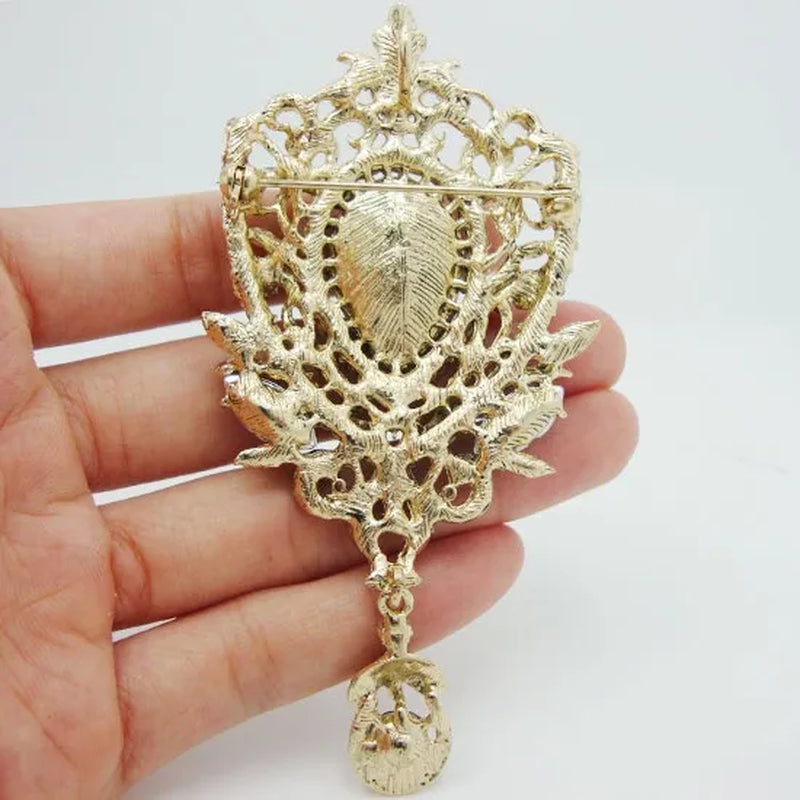 New Fashionable Jewelry Classic Crown Flower Drop Emerald Green Crystal Rhinestone Brooch Pin Pendant