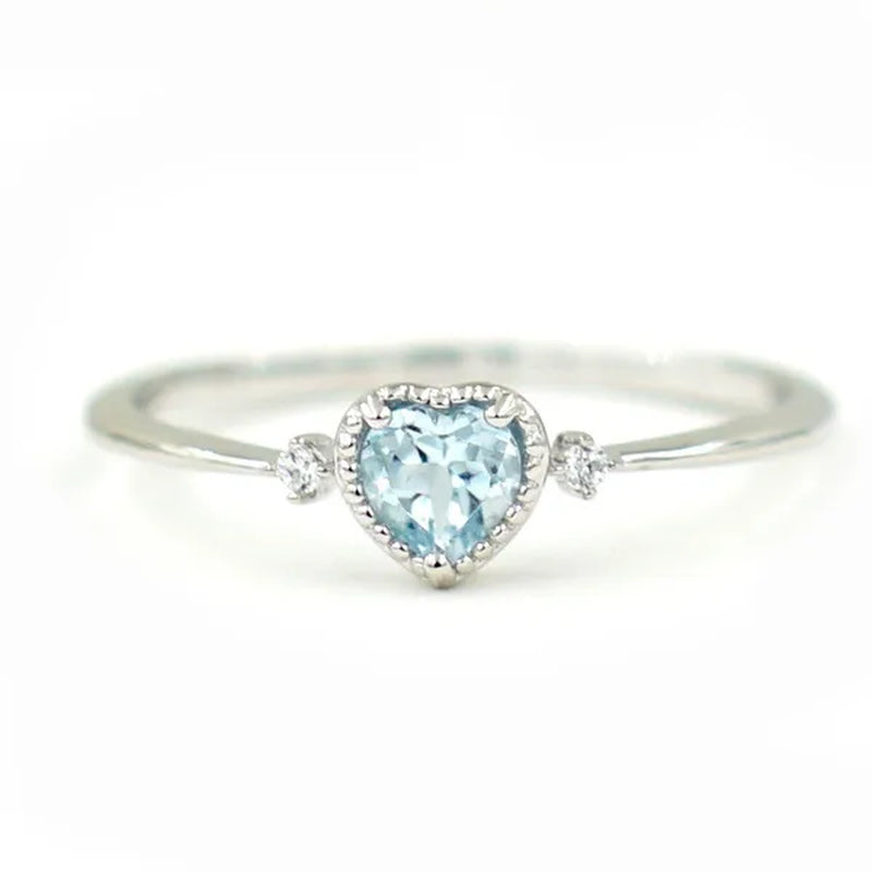 Women Meticulous 925 Sterling Silver Sea Blue Heart Shaped Sapphire Ring Wedding Engagement Promise Courtship Rings