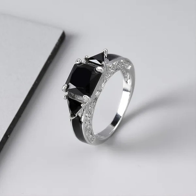 Women's Fashion 925 Silver Plated Princess Cut Black Sapphire CZ Wedding Ring Party Jewelry Gifts Size 5-11 (Choice Color and Size )