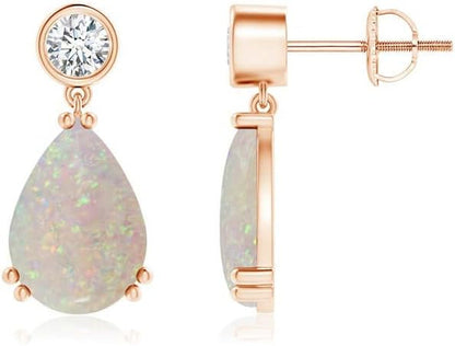 Natural Opal Drop Earrings for Women Girls in Sterling Silver/14K Solid Gold/Platinum | October Birthstone Jewelry Gift for Her | Birthday | Wedding | Anniversary