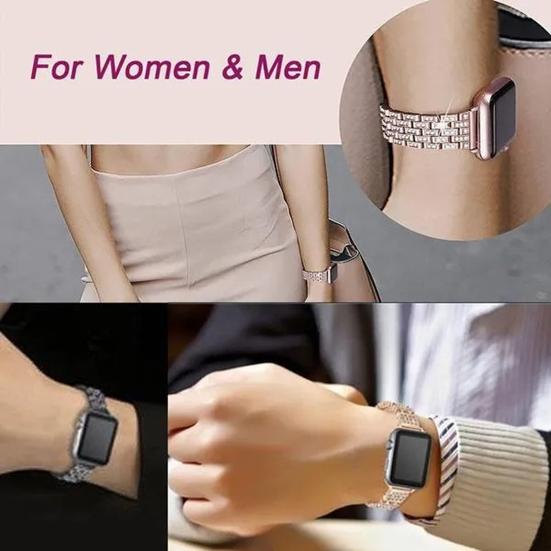 Compatible with Apple Watch Bands 44mm 42mm 40mm 38mm for iWatch Strap Series 6/SE/5/4/3/2/1 Replacement Metal Wristband Bling Diamond Band