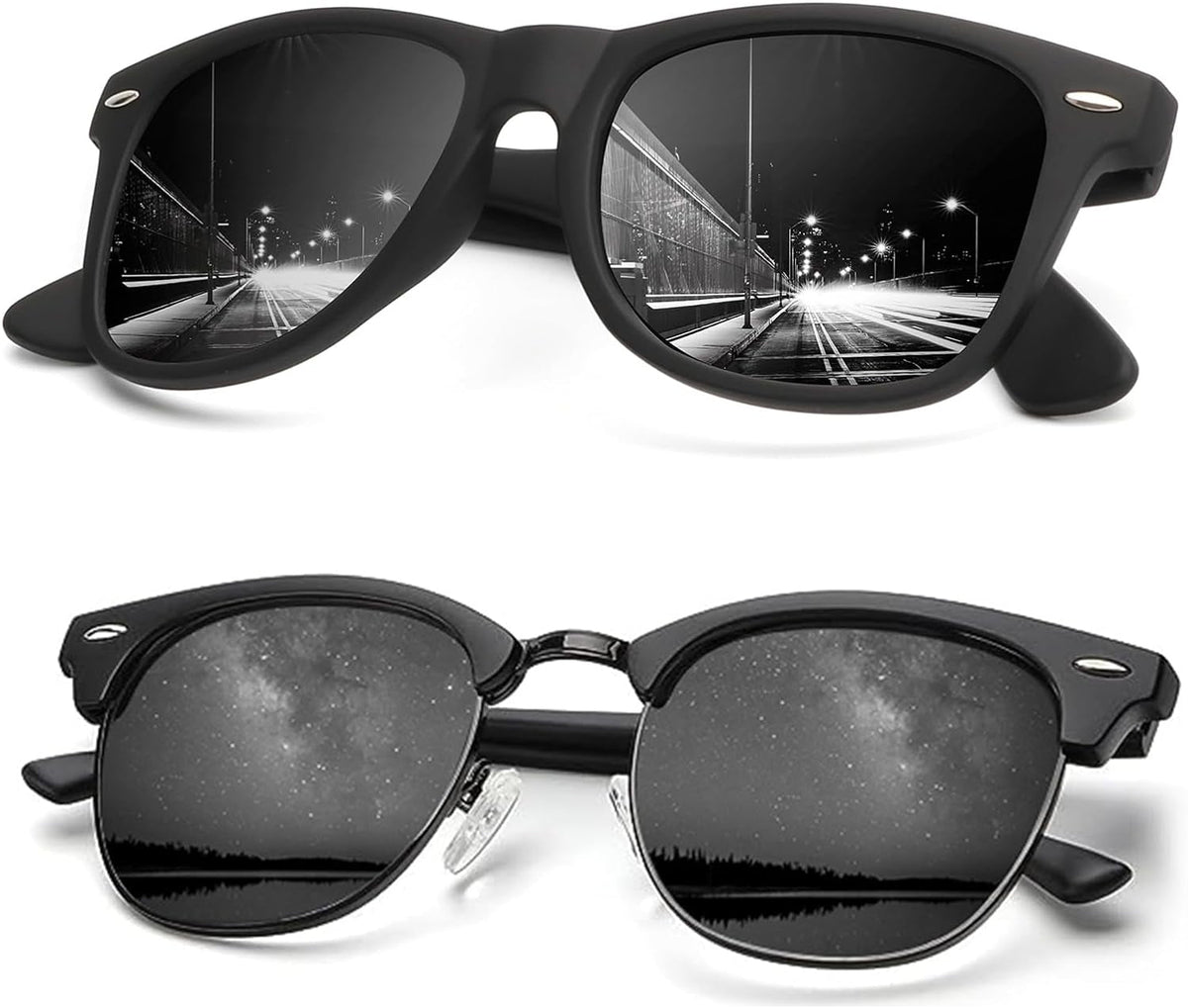 Sunglasses Men Polarized Sunglasses for Men Women Unisex Semi-Rimless Frame Retro Driving Sun Glasses UV Blocking