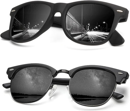 Sunglasses Men Polarized Sunglasses for Men Women Unisex Semi-Rimless Frame Retro Driving Sun Glasses UV Blocking