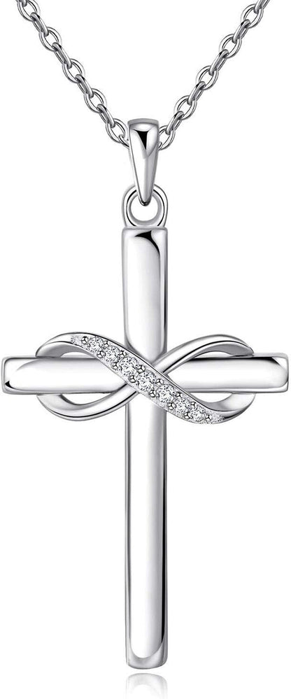 925 Sterling Silver Cross Necklace for Women Infinity Necklace 14K Rose Gold Plated Necklaces for Easter or Holiday