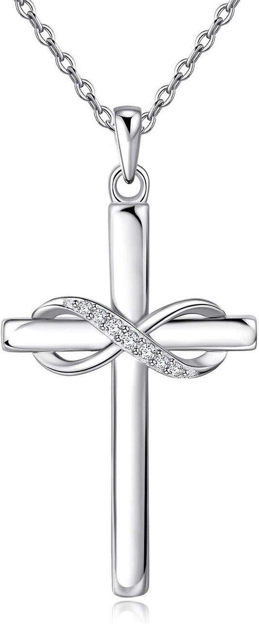 925 Sterling Silver Cross Necklace for Women Infinity Necklace 14K Rose Gold Plated Necklaces for Easter or Holiday