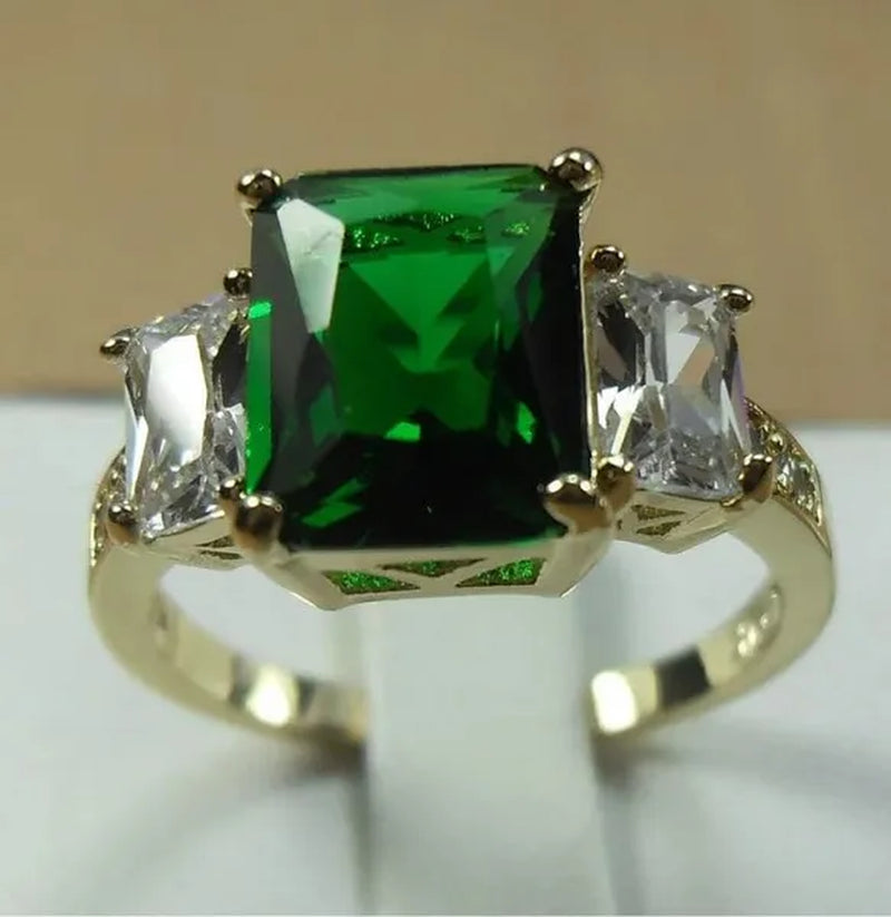4-Color Natural 5.99CT Emerald/White/Alexandrite/Sapphire Diamond 14K Yellow Gold Ring Size 6-10