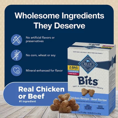 Blue Buffalo Blue Bits Chicken and Beef Variety Pack, Soft-Moist Training Treats, 2 Ct., 11 Oz.