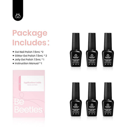 Nail Set 6 Colors, Pink Champagne Glitter Gel Nail Kit Old Money Collection Nude Pink Cream Color Soak Off UV LED Manicure Kit for Women Girls