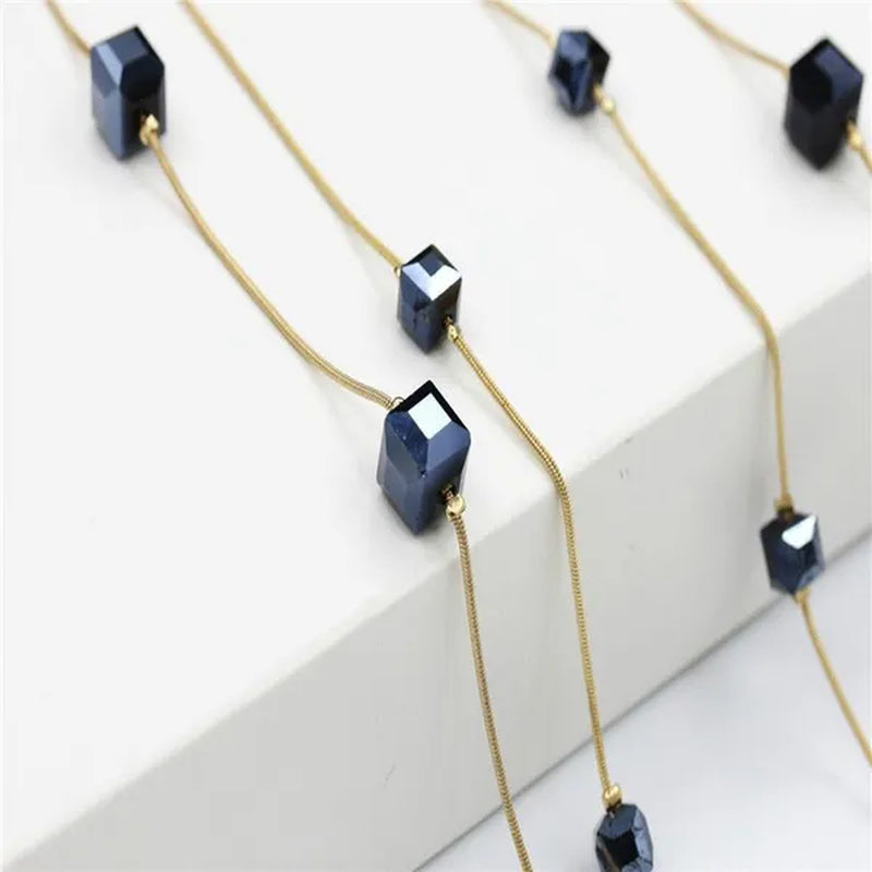 Women's Square Long Chain Sweater Necklace Fashion Double Long Tassel Necklace