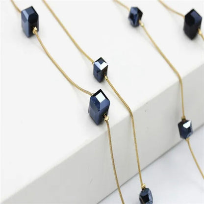 Women's Square Long Chain Sweater Necklace Fashion Double Long Tassel Necklace