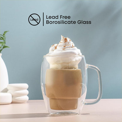 Cadus Glass Coffee Cups Double Wall Insulated Mugs Set of 2 Latte Glasses, 16-Ounces.