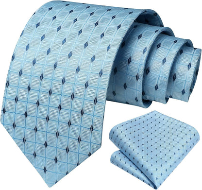 Mens Ties Plaid Tie and Pocket Square Set Classic Woven Formal Checkered Neckties & Handkerchief Wedding Party