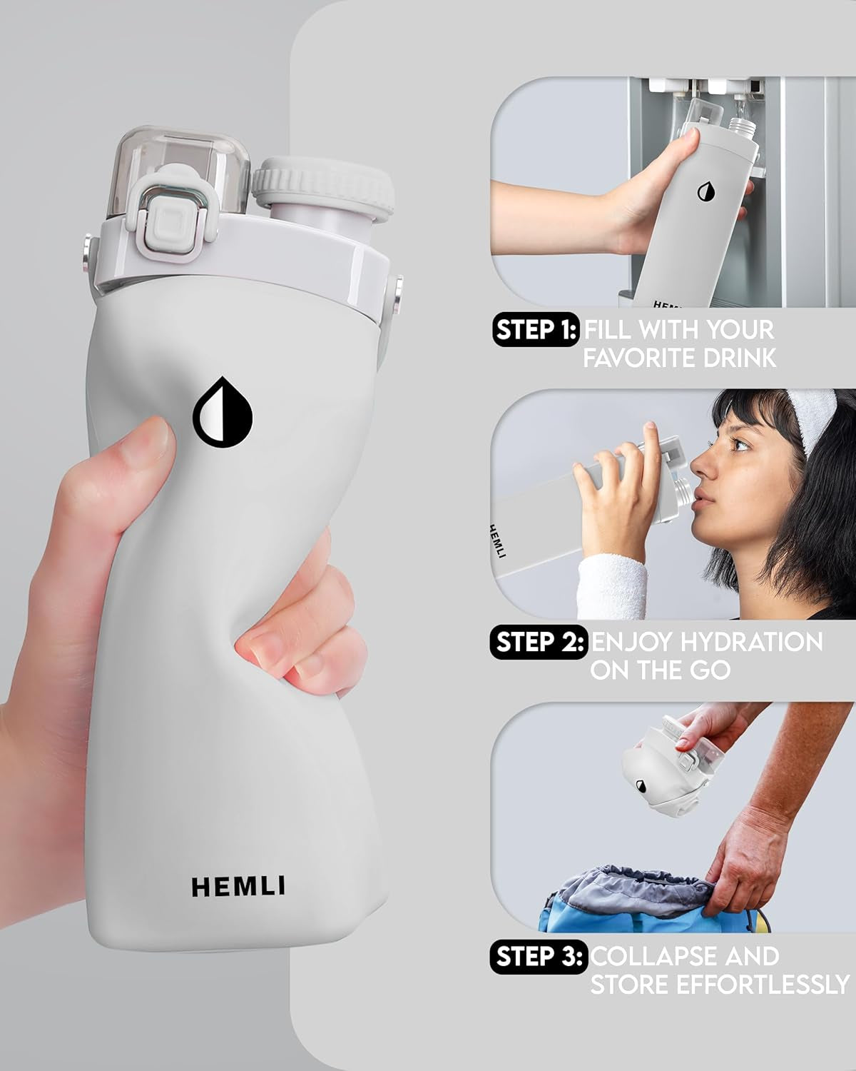 20 Oz Collapsible Silicone Water Bottle, Lightweight Portable Bottle for Hiking, Travel, Camping, Flat Water Bottle