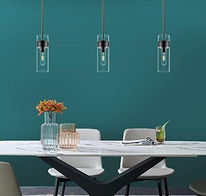 Burlington Modern Black Pendant Light Fixtures over Kitchen Island - Sink Lighting - Ceiling Hanging Metal Industrial Pendant Lighting with Clear Glass Shade