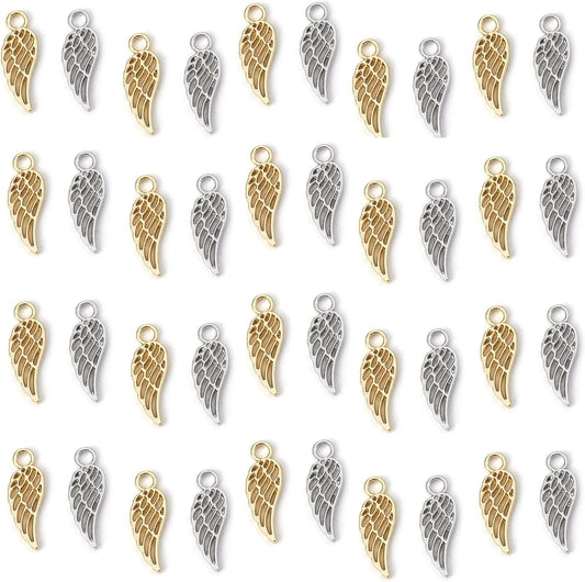 Angel Wings Pendant Charm - 40 Pack of 20 Silver / 20 Gold Toned DIY Jewelry Making Supplies; Small 7/8 Inch for Bracelet, Necklace, Earrings or Arts and Crafts