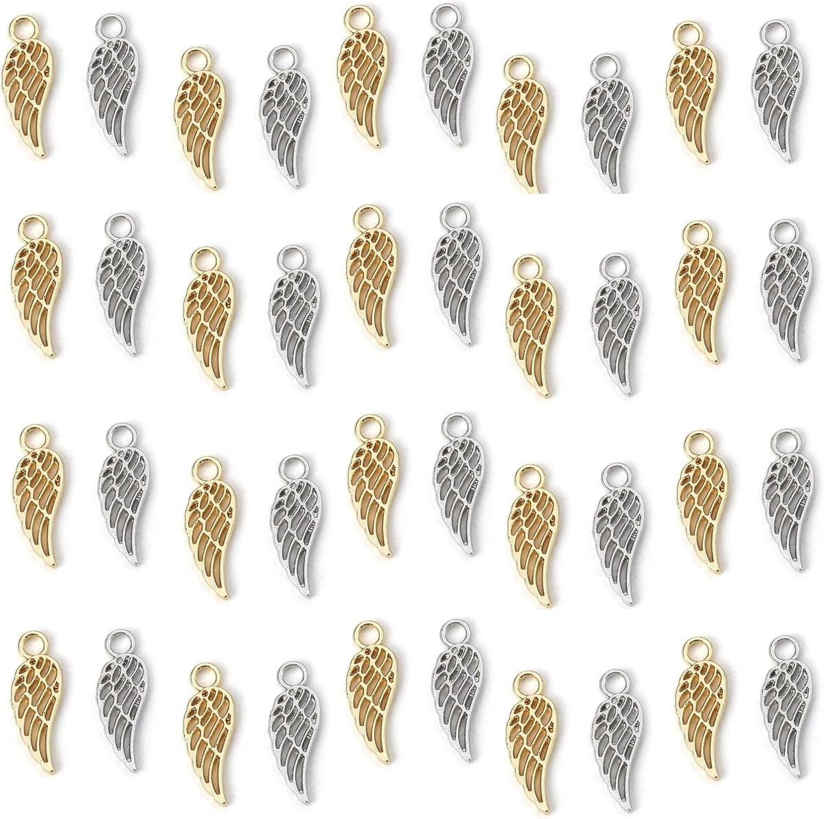 Angel Wings Pendant Charm - 40 Pack of 20 Silver / 20 Gold Toned DIY Jewelry Making Supplies; Small 7/8 Inch for Bracelet, Necklace, Earrings or Arts and Crafts
