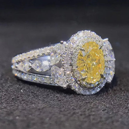 Trendy Silver Plated Lab Diamond White Sapphire Citrine Gemstone Rings for Women Engagement Proposal Gift Bridal Jewelry