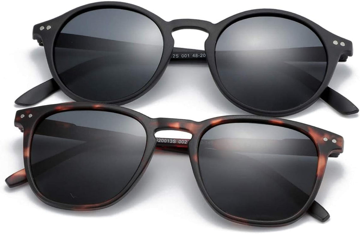 Polarized Sunglasses for Women Men: Retro Shades round | Square Frame UV Protection 2 Pack