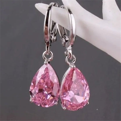 Vintage Classic Pink Vintage Classic Pink Zircon Stud Earrings for Women Fashion Water Drop Pendant Earrings Bride Wedding Engagement Anniversary Gift Jewelry