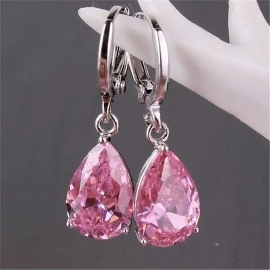 Vintage Classic Pink Vintage Classic Pink Zircon Stud Earrings for Women Fashion Water Drop Pendant Earrings Bride Wedding Engagement Anniversary Gift Jewelry