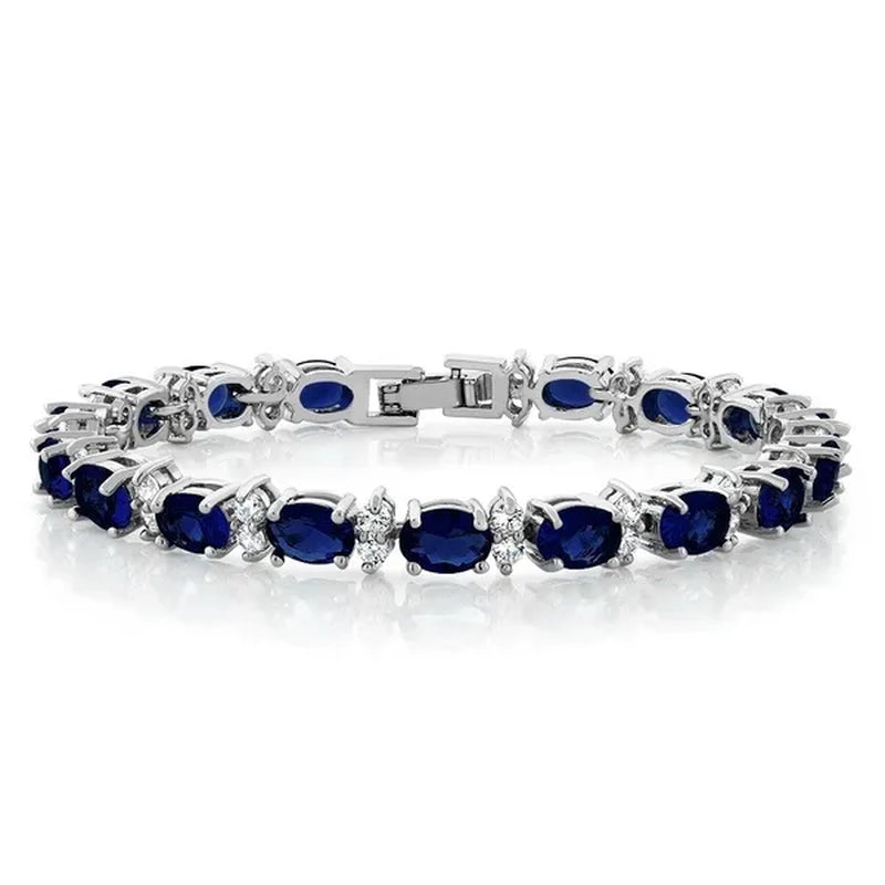 Gem Stone King 925 Sterling Silver Gorgeous Oval and Round Sparkling Cubic Zirconia CZ Tennis Bracelet Jewelry Gift