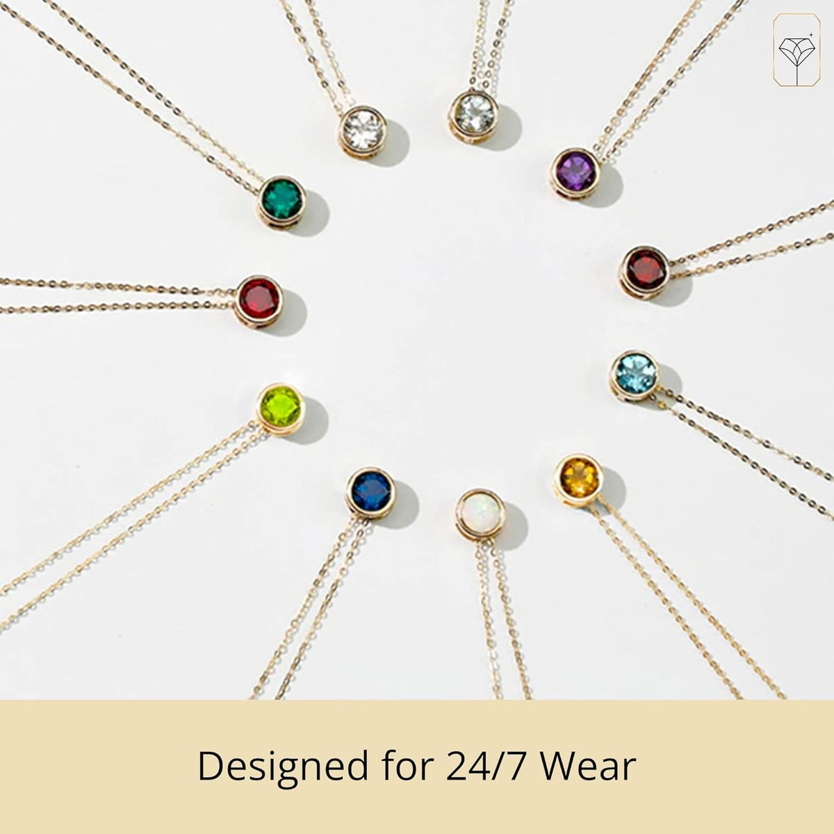 14K White or Yellow Gold round Pendant Necklace for Women with 7 Mm Gemstone Birthstone on 18 Inch Cable Chain Spring Ring Clasp Bezel
