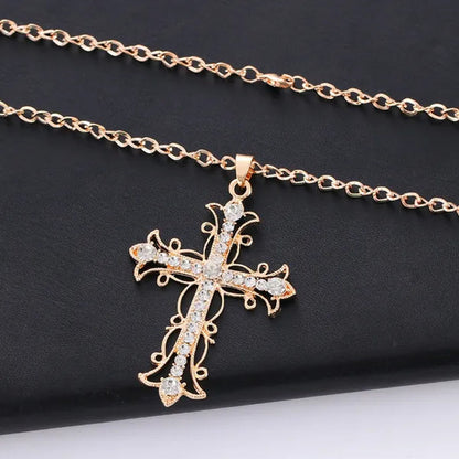 Cross Necklace Crystal Diamond Gold Christ Sweater Chain Neckalces for Women Ffashion Jewelry Accessories