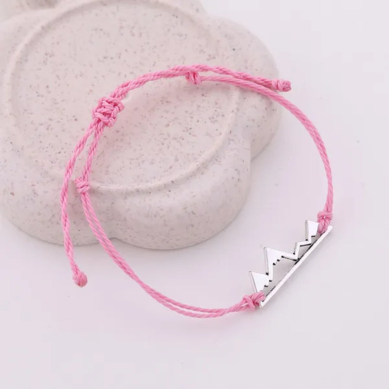 10pc/lot Silver Metal Mountain Charm 8 Color Cord Handmade Knot Women Simple Fashion Bracelet