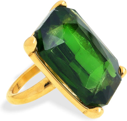 Gold Exaggerated Emerald CZ Crystal Rings for Women, Statement Costume Jewelry Gift