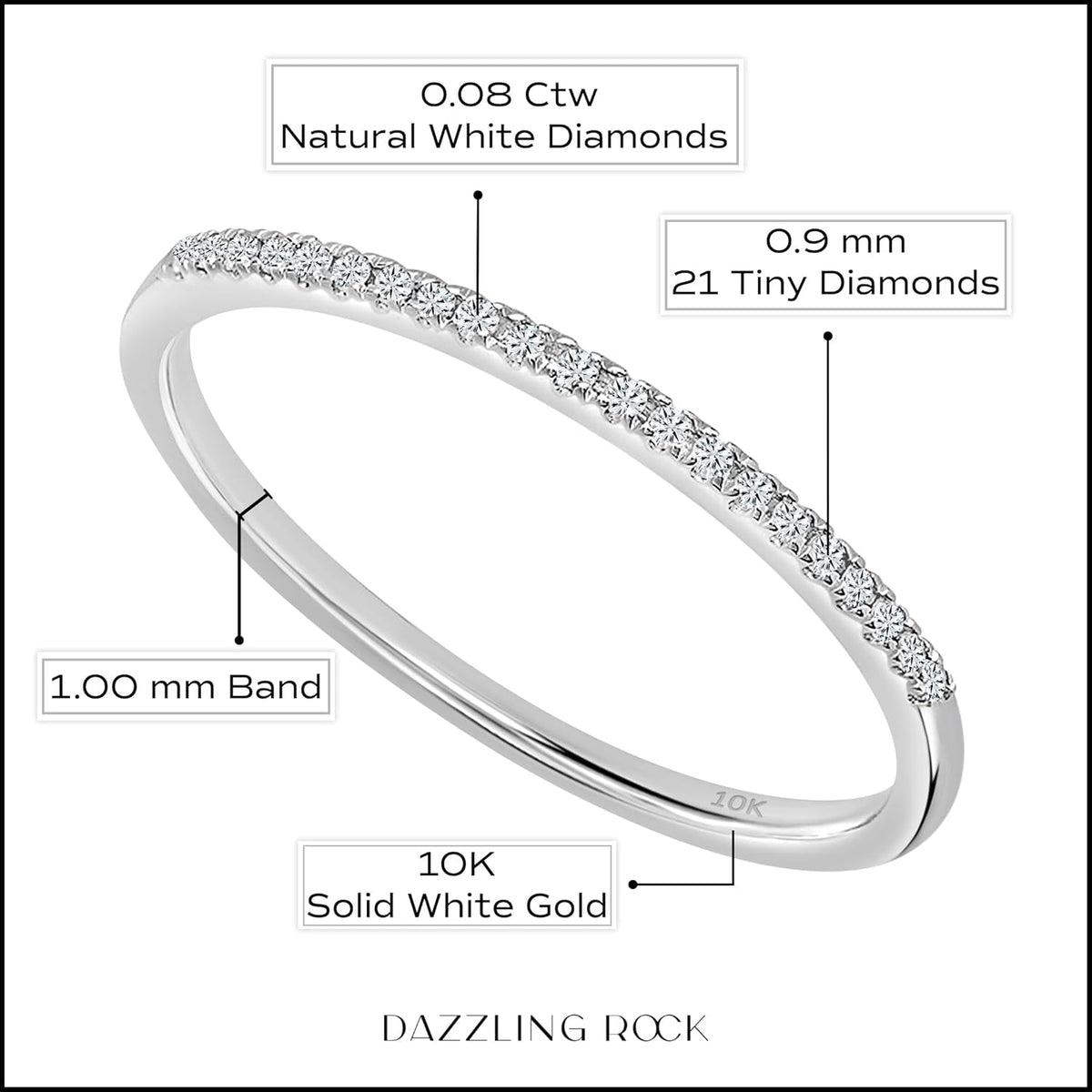 0.08 Cttw round White Diamond Minimalist Stackable Wedding Band for Women in 10K Solid Gold