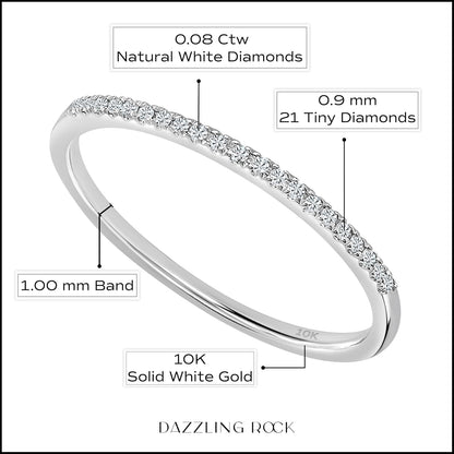 0.08 Cttw round White Diamond Minimalist Stackable Wedding Band for Women in 10K Solid Gold