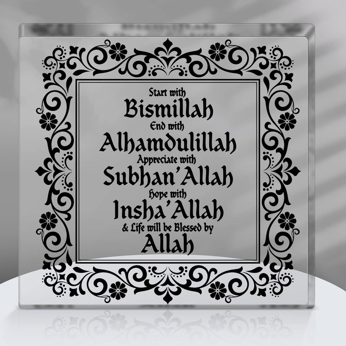 Islamic Acrylic Decor Eid Ramadan Mubarak Table Decor Start and End with Allah Appreciate Hope with Allah Acrylic Sign Desktop Ornament Arabic Ramadan Tree Decoration Birthday Gift(Black)