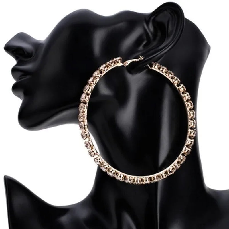 Trendy Big Circle Gold Silver Hoop Earrings Women's Fashion Rhinestone Diamond Round Earrings Party Jewelry