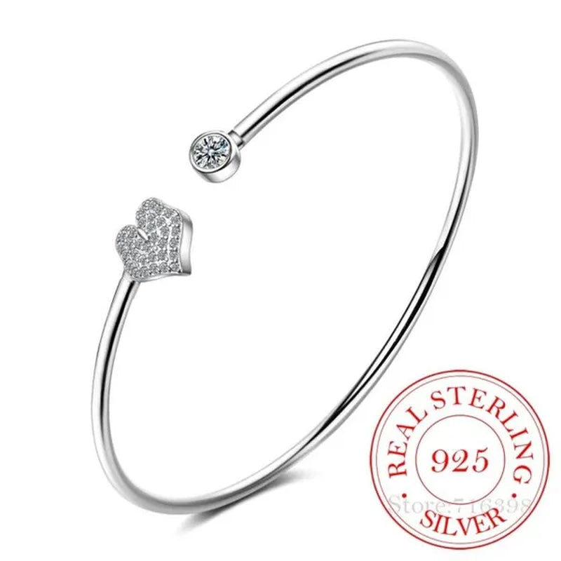 925 Sterling Silver Crystal Butterfly/Dragonfly/Heart Charm Bangles For Women Bracelet &Bangle Wedding Birthday Party Jewelry
