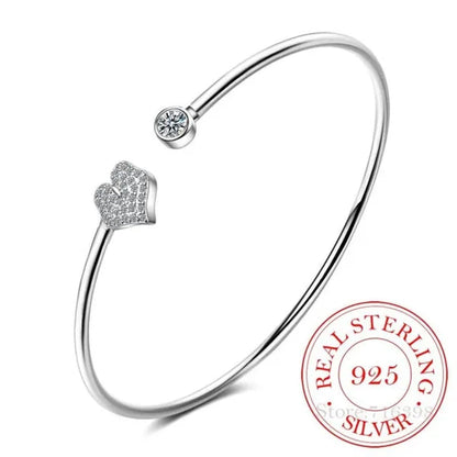 925 Sterling Silver Crystal Butterfly/Dragonfly/Heart Charm Bangles For Women Bracelet &Bangle Wedding Birthday Party Jewelry