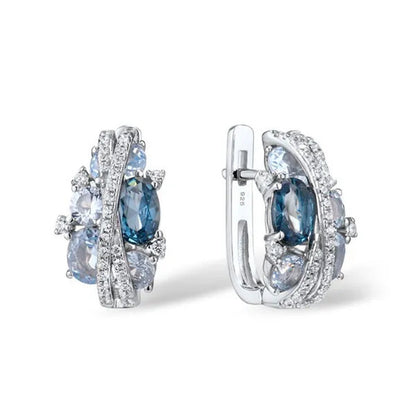 Glamorous Shimmering Blue Spinel with Sapphire Zircon Hoop Earrings Romantic Valentine's Day Birthday Gift Bridal Wedding Earring Party Anniversary Gift Cubic Zirconia Fine Jewelry