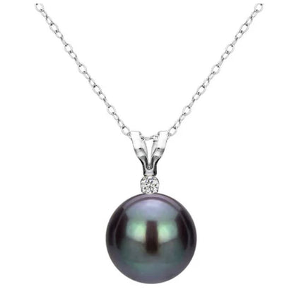 7-7.5MM Freshwater Pearl and Diamond Pendant and Earring Set