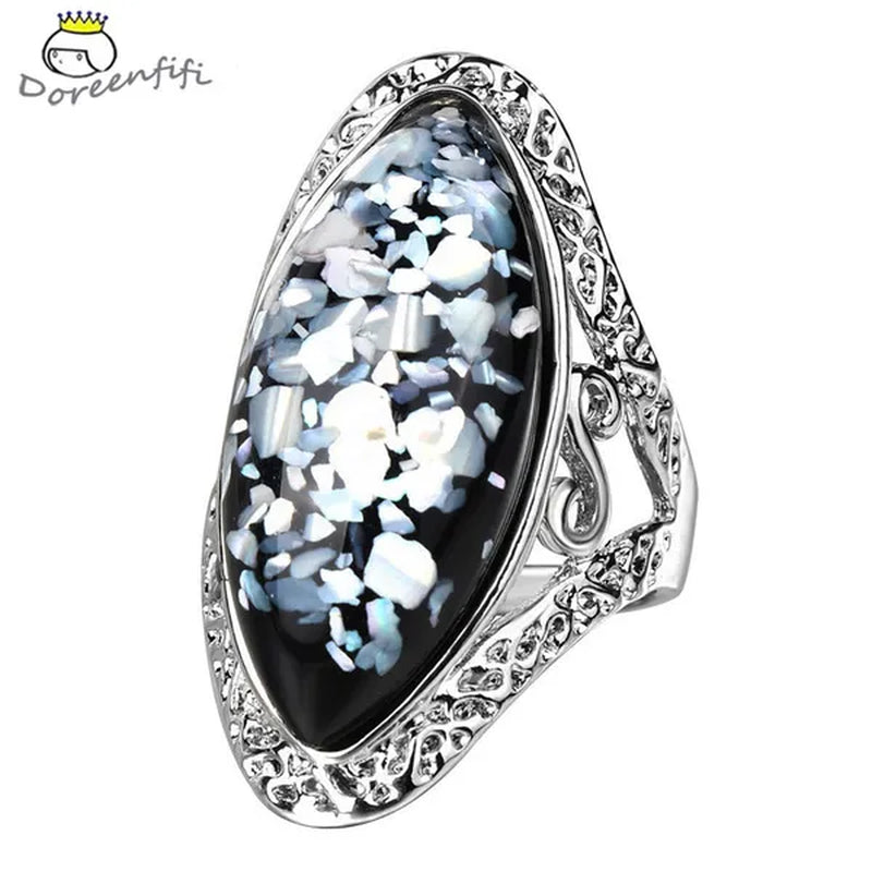Vintage Jewelry Magic Natural Shell Silver Ring Ancient Silver Carved Big Ring Couple Antique Jewelry  Sterling Silver Bride Wedding Engagement Vintage Men Ring Gift Aneis Feminino Bijoux