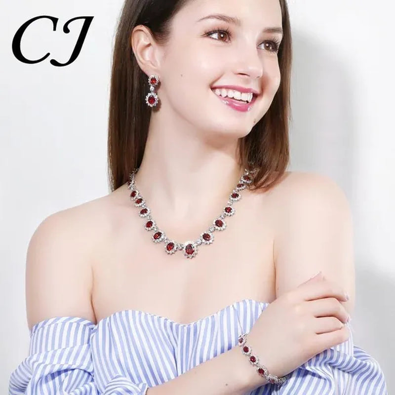 CANDICE European Style White Gold Plated Noble Green Lady Luxury Wedding Necklace Earrings Bridal Jewelry Set With AAA CZ Stone