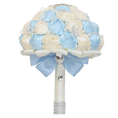 21CM Silk Rose Pearl Rhinestone New Style Bridal Bouquet Wedding Supplies Diamond Brooch Bouquet Bridesmaid Holding Flowers
