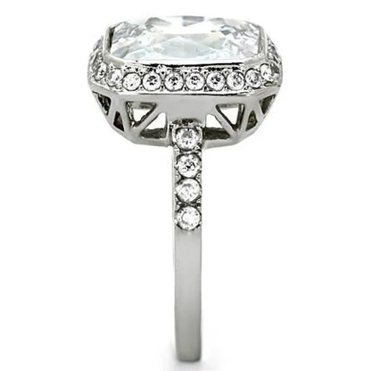 6.38 Ct Halo Emerald Cut Zirconia Stainless Steel Engagement Ring Women'S Size 5-10