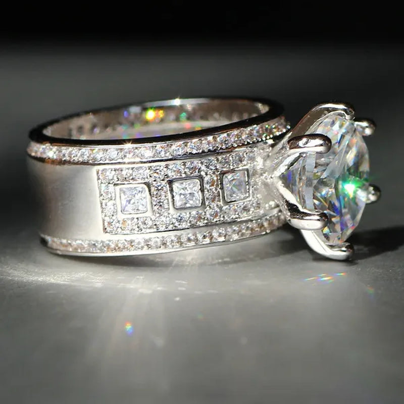 Luxurious  Silver Natural Gemstones White Sapphire Wedding Birthstone Bride Flower Engagement Ellipse Drop Ring Jewelry Size 6 7 8 9 10